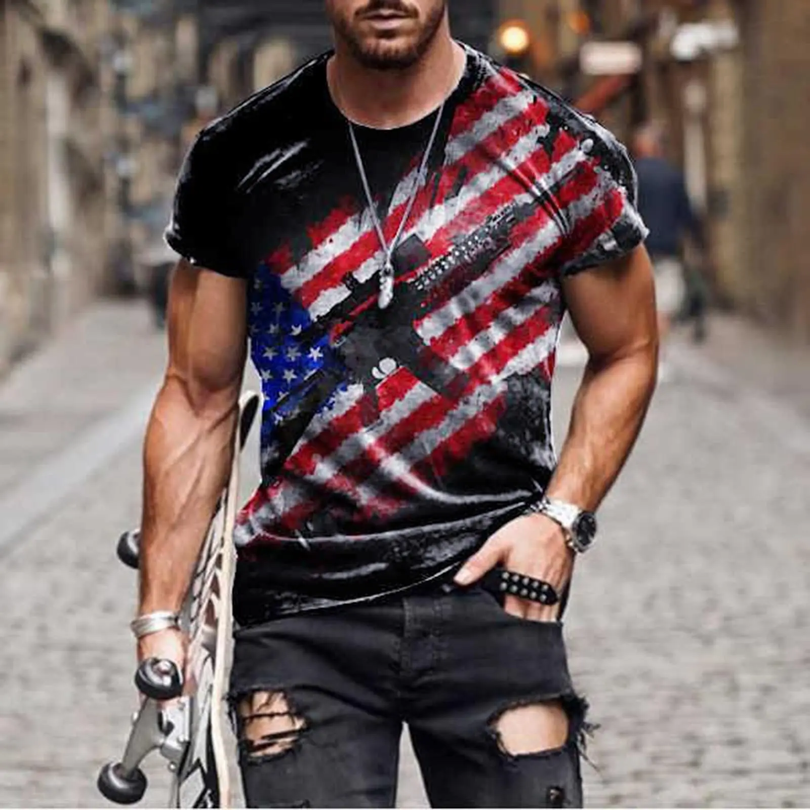 2023 Summer Trend T Shirts For Men y2k 3d Print USA Independence Day Tops O-neck Street Punk Short Sleeves Sports Tee
2023 Summer Trend T Shirts For Men y2k 3d Print USA Independence Day Tops O-neck Street Punk Short Sleeves Sports Tee