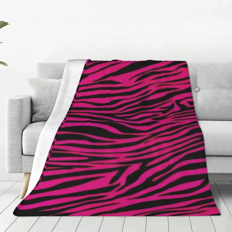 

Gothic Pink Zebra Stripes Blanket Velvet Summer Air Conditioning Multifunction Soft Throw Blankets for Sofa Car Plush Thin Quilt