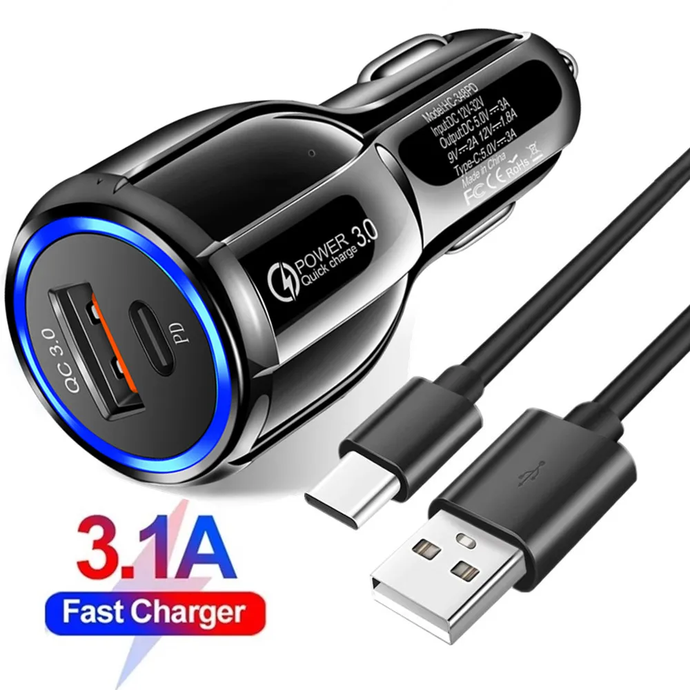 

Universal 18W 3A Fast Charging Type c PD USB-C Car Charger Dual Ports Power Adapter For IPhone 13 14 Pro Max Samsung Huawei