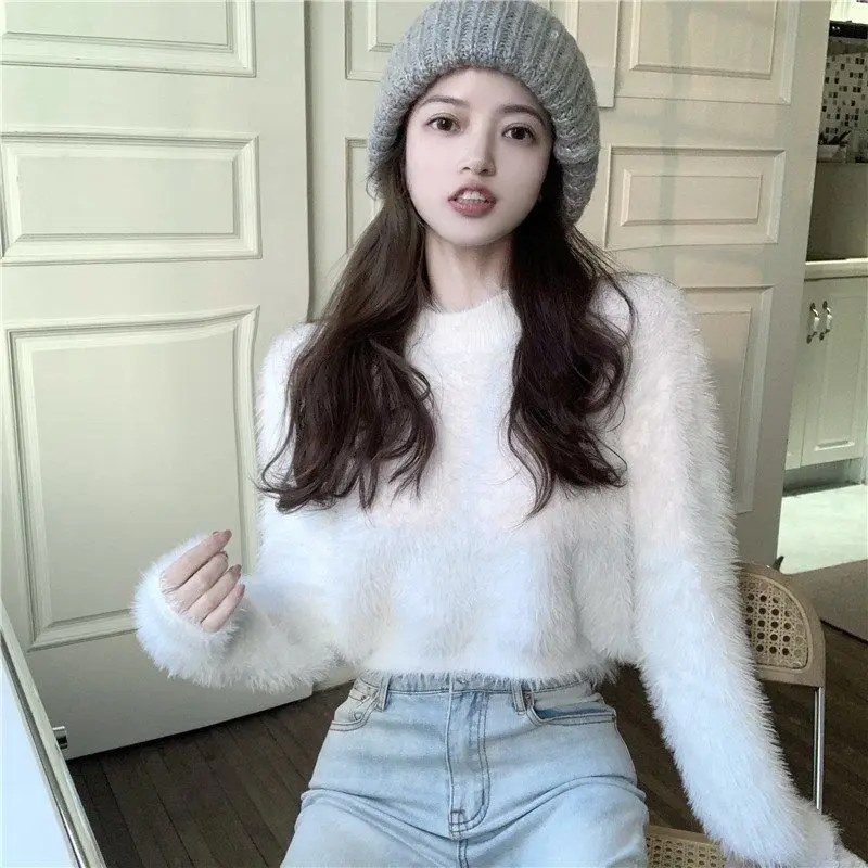 Fashion Sweet Faux Mink Hairy Pullover Sweater For Women Long Sleeve Loose Short Sweater Casual Soft Tops Jumper Vintage Clothes
Fashion Sweet Faux Mink Hairy Pullover Sweater For Women Long Sleeve Loose Short Sweater Casual Soft Tops Jumper Vintage Clothes