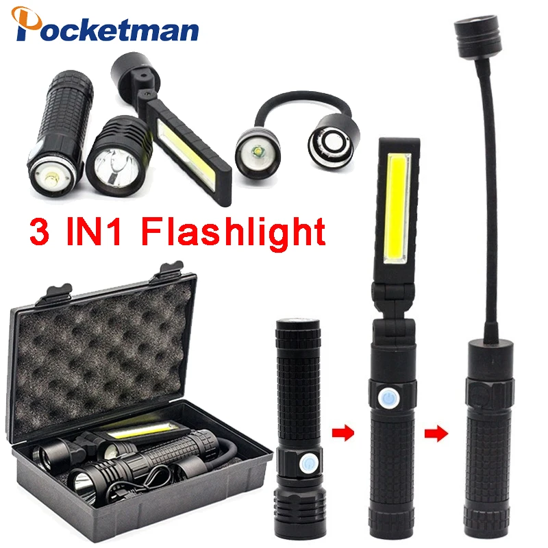 3 in 1 Multifunctional Rechargeable Flashlight 3-mode COB Folding Work Light by 18650 Battery Car Repair Outdoor Torch Lantern
3 in 1 Multifunctional Rechargeable Flashlight 3-mode COB Folding Work Light by 18650 Battery Car Repair Outdoor Torch Lantern