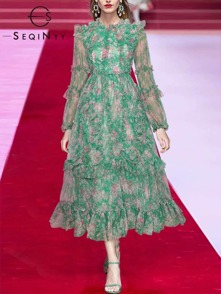 SEQINYY Green Midi Dress Summer Spring New Fashion Design Women Runway High Street Flowers Print Ruffles Party Elegant A-Line
SEQINYY Green Midi Dress Summer Spring New Fashion Design Women Runway High Street Flowers Print Ruffles Party Elegant A-Line