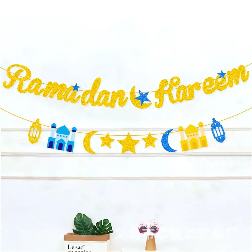 Islam Muslim Festival Star Moon Bunting Ramadan Kareem Banners Eid Mubarak Glitter Pull Flag Paper Hanging Flags
Islam Muslim Festival Star Moon Bunting Ramadan Kareem Banners Eid Mubarak Glitter Pull Flag Paper Hanging Flags