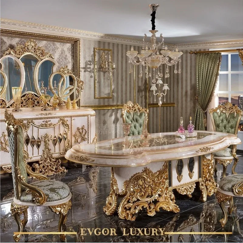 Custom European dining tables and chairs French palace villa solid wood hand carved art restaurant furniture
Custom European dining tables and chairs French palace villa solid wood hand carved art restaurant furniture