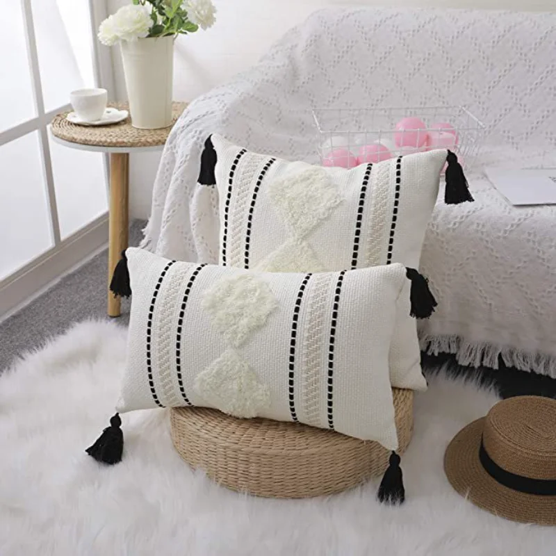 Pure Cotton Pillow Case Weave Pillow Lumbar Pillow Square Cushion Sofa Bedside Bolster Tassels Tufting Pillow Cover
Pure Cotton Pillow Case Weave Pillow Lumbar Pillow Square Cushion Sofa Bedside Bolster Tassels Tufting Pillow Cover