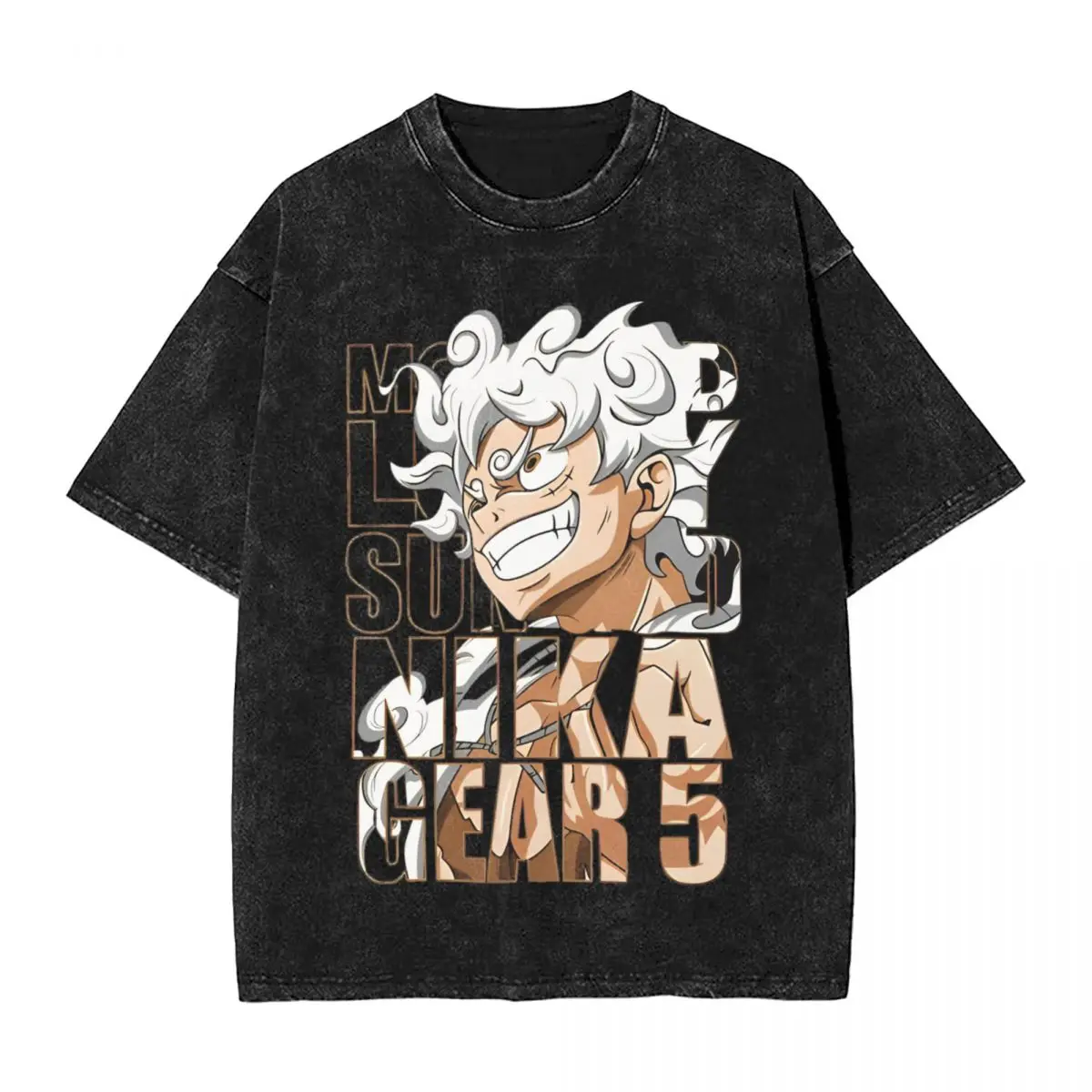 Промытая футболка Luffy Gear 5 Sun God nikou Винтажная в стиле хип-хоп оверсайз Япония