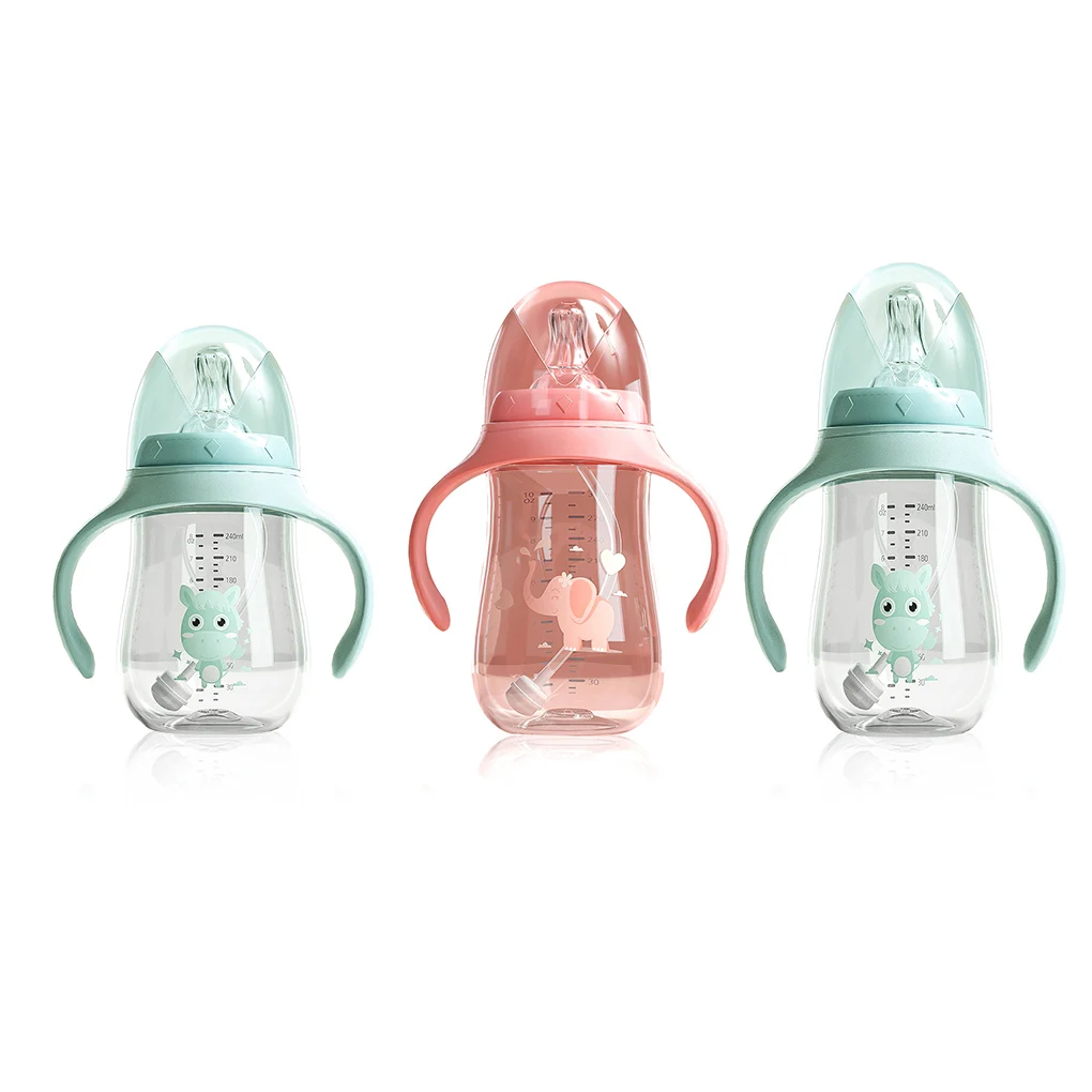 

1 2 3 Baby Bottle Newborn Toddlers Self-Feeding Water Straw Cups Wide Neck Infant Milk Drinking Feeder Bottles Babies