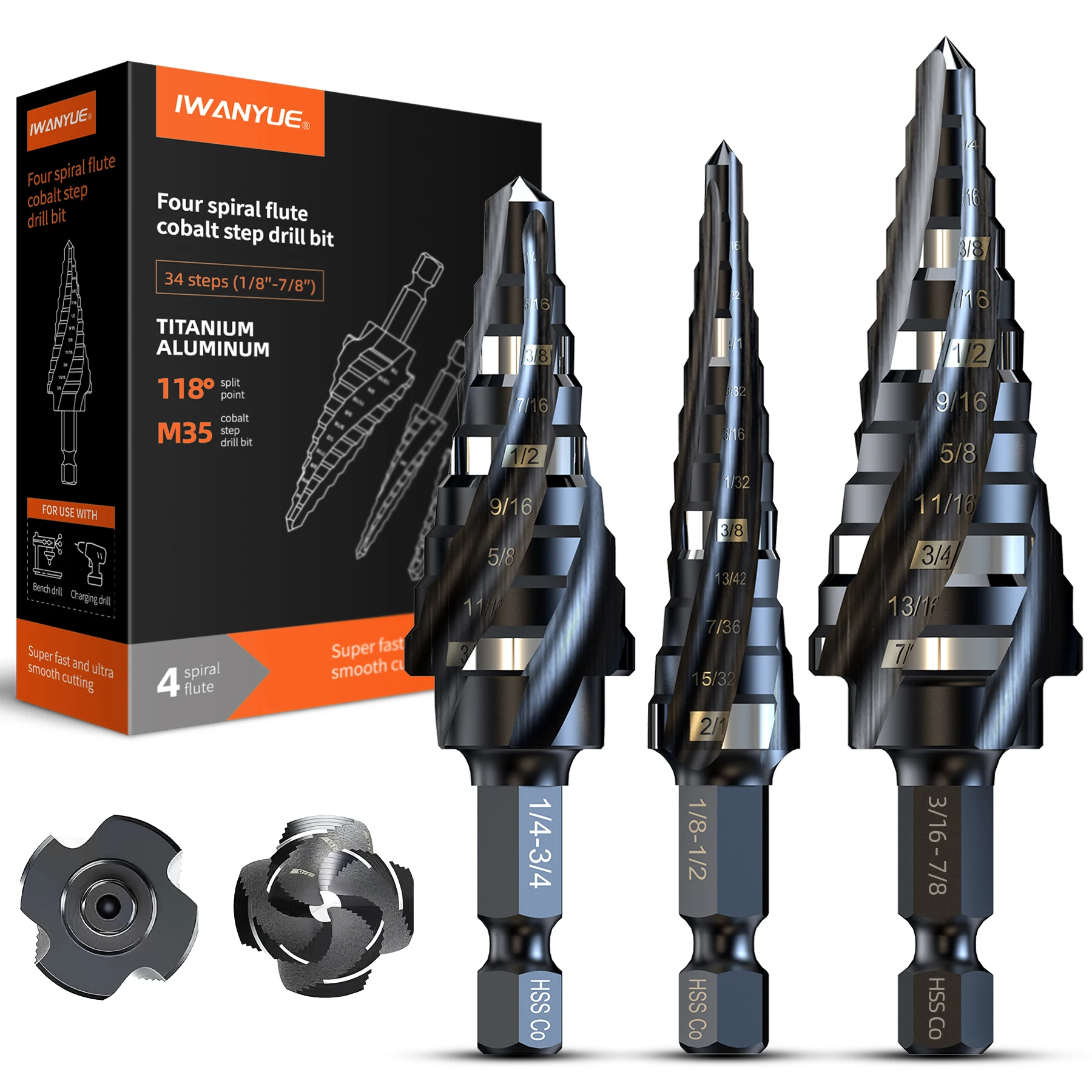 Ступенчатое сверло OraiKone 4 шт. 1/8"-7/8"
Ступенчатое сверло OraiKone 4 шт. 1/8"-7/8"