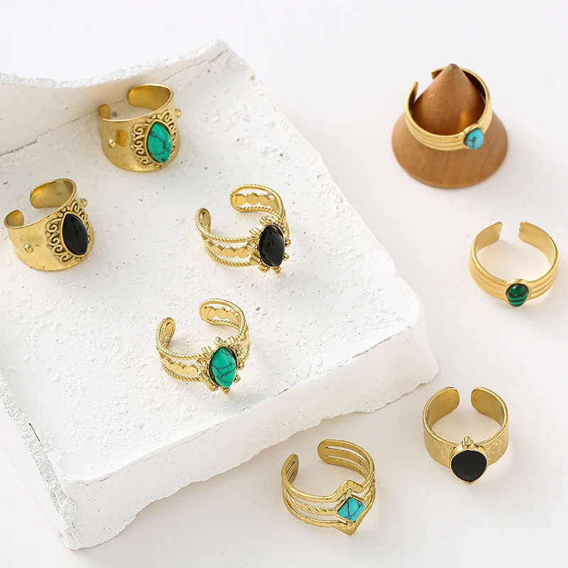 Stainless Steel Ring for Women Turquoise Natural Stone Enamel Open Rings Gold Color Wide Ring Bohemian Vintage Female Jewelry
Stainless Steel Ring for Women Turquoise Natural Stone Enamel Open Rings Gold Color Wide Ring Bohemian Vintage Female Jewelry