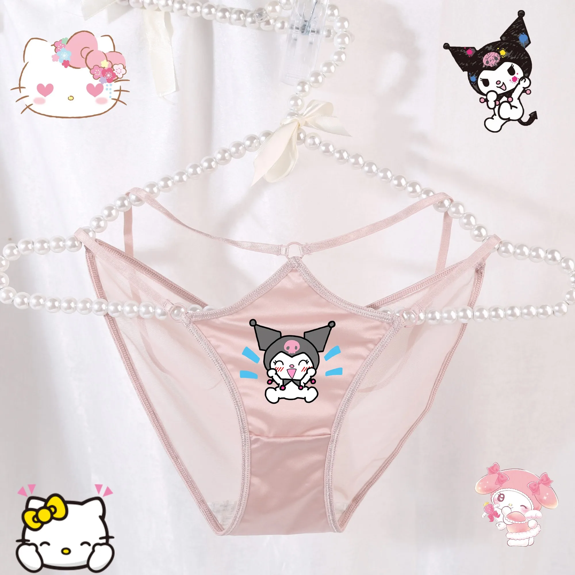 New Kawaii Hello Kitty Kuromi Anime Ice Silk Sexy Cool Women Underwear Summer Lace Low Waist Double Lace Up Satin Triangle Short
New Kawaii Hello Kitty Kuromi Anime Ice Silk Sexy Cool Women Underwear Summer Lace Low Waist Double Lace Up Satin Triangle Short