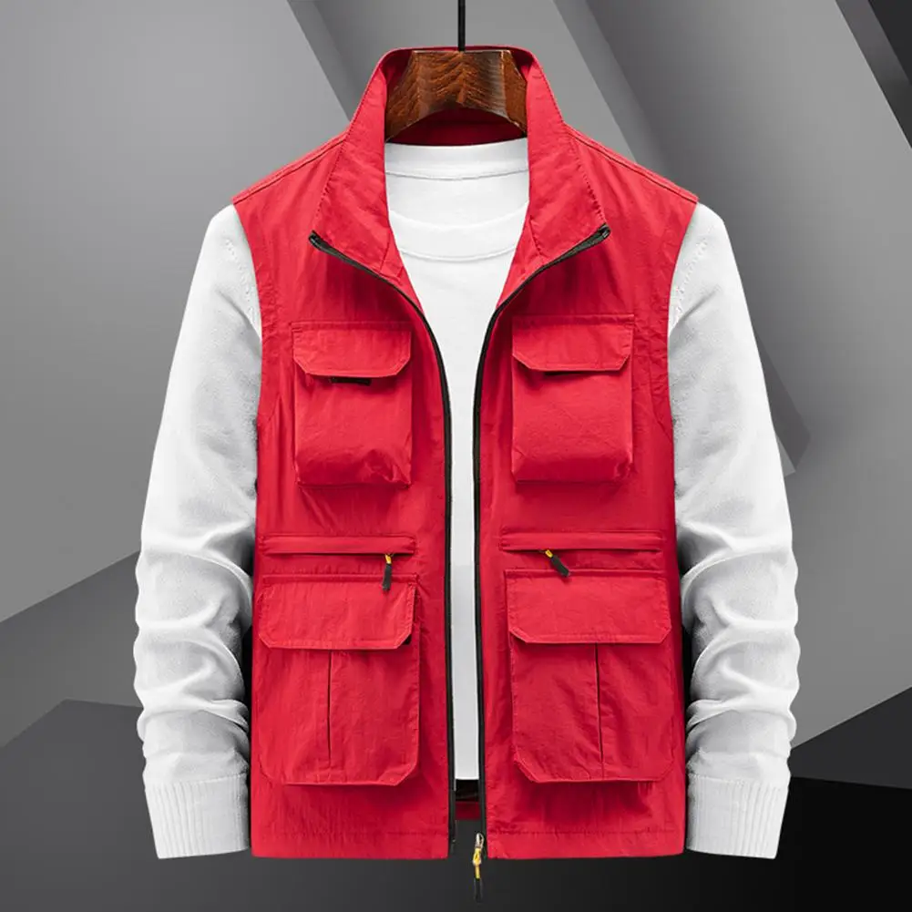 

Men Vest Solid Color Spring Autumn Dressing Relaxed Fit Pure Color Waistcoat Mountaineering Vest for Daily Wear