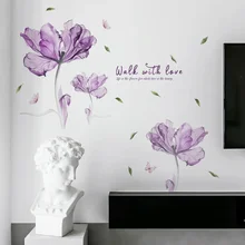Purple Flower Plants Wall Stickers Home Living Room Decals Decoration Bedroom Wallpaper Wall Border Door House Interior Decor