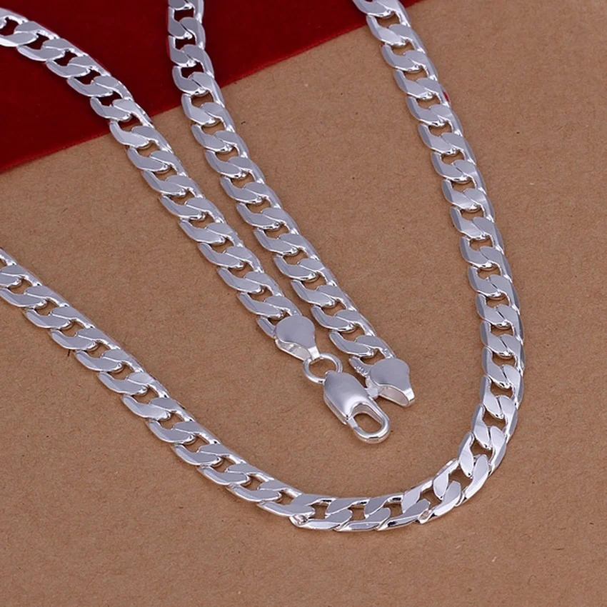 

Silver color exquisite noble luxury gorgeous charm fashion 6MM men solid wedding chain women Necklace Silver jewelry