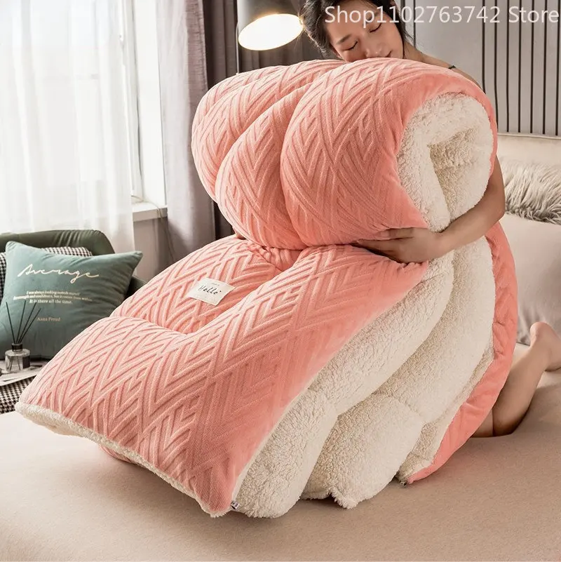 

Роскошное Одеяло из ягненка зимнее одеяло утолщенное и теплое зимнее мягкое толстое одеяло с бархатным сердечником двойное Хлопковое одеяло