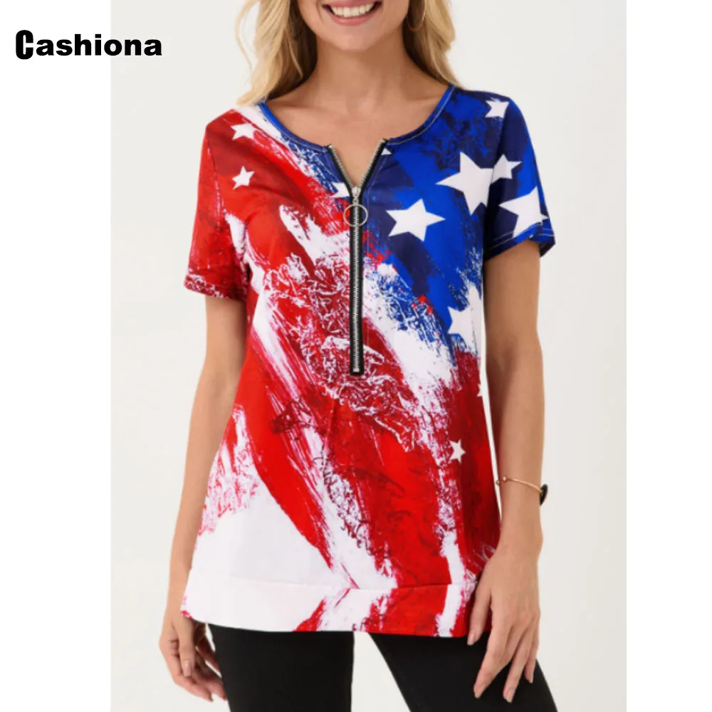 Women Elegant Leisure Casual T-shirt American Flag Print Tees Shirt Oversize 3XL Women's Zipper Top 2022 Fashion shirt Clothing
Women Elegant Leisure Casual T-shirt American Flag Print Tees Shirt Oversize 3XL Women's Zipper Top 2022 Fashion shirt Clothing