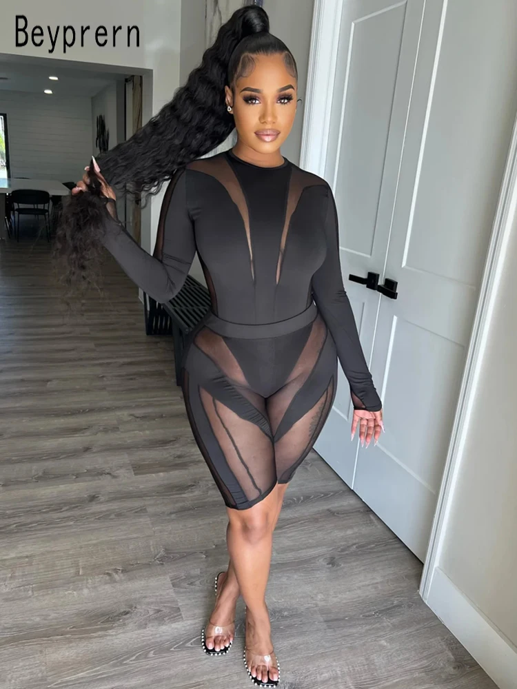 Beyprern Sexy Hollow Out Mesh Patchwork Bodysuit Top And Matching Shorts Two-Piece Set Sporty Active Set Women Outfits Clubwear
Beyprern Sexy Hollow Out Mesh Patchwork Bodysuit Top And Matching Shorts Two-Piece Set Sporty Active Set Women Outfits Clubwear