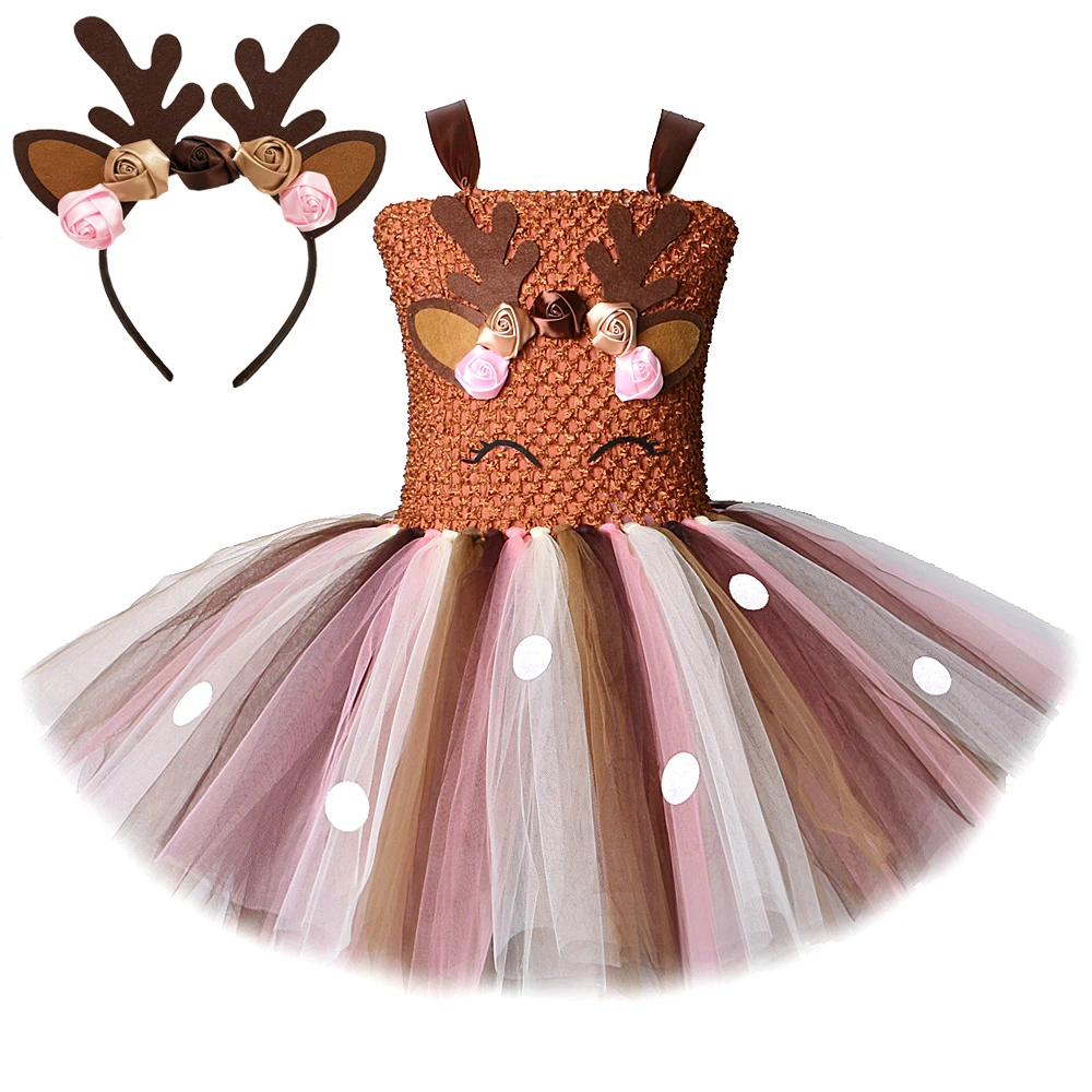 

Deer Costume for Girls Halloween Christmas Tutu Dress Reindeer Elk Cosplay Fancy Dress Up Kids Girl Birthday Party Clothes 1-14Y