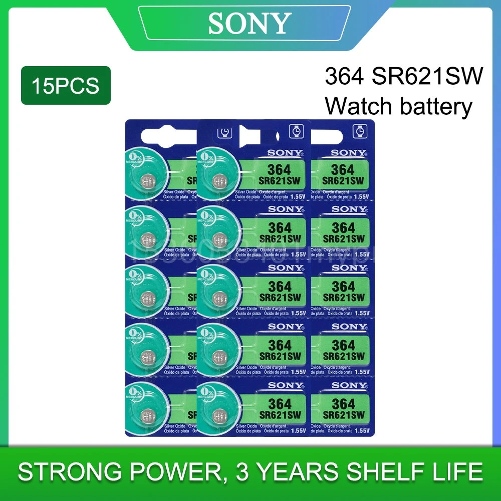 15 шт./лот Sony 364 оригинальная 1,55 в Серебряная оксидная батарея для часов 364 SR621SW V364 SR60 SR621 AG1, Кнопочная монетница, сделано в Японии
15 шт./лот Sony 364 оригинальная 1,55 в Серебряная оксидная батарея для часов 364 SR621SW V364 SR60 SR621 AG1, Кнопочная монетница, сделано в Японии