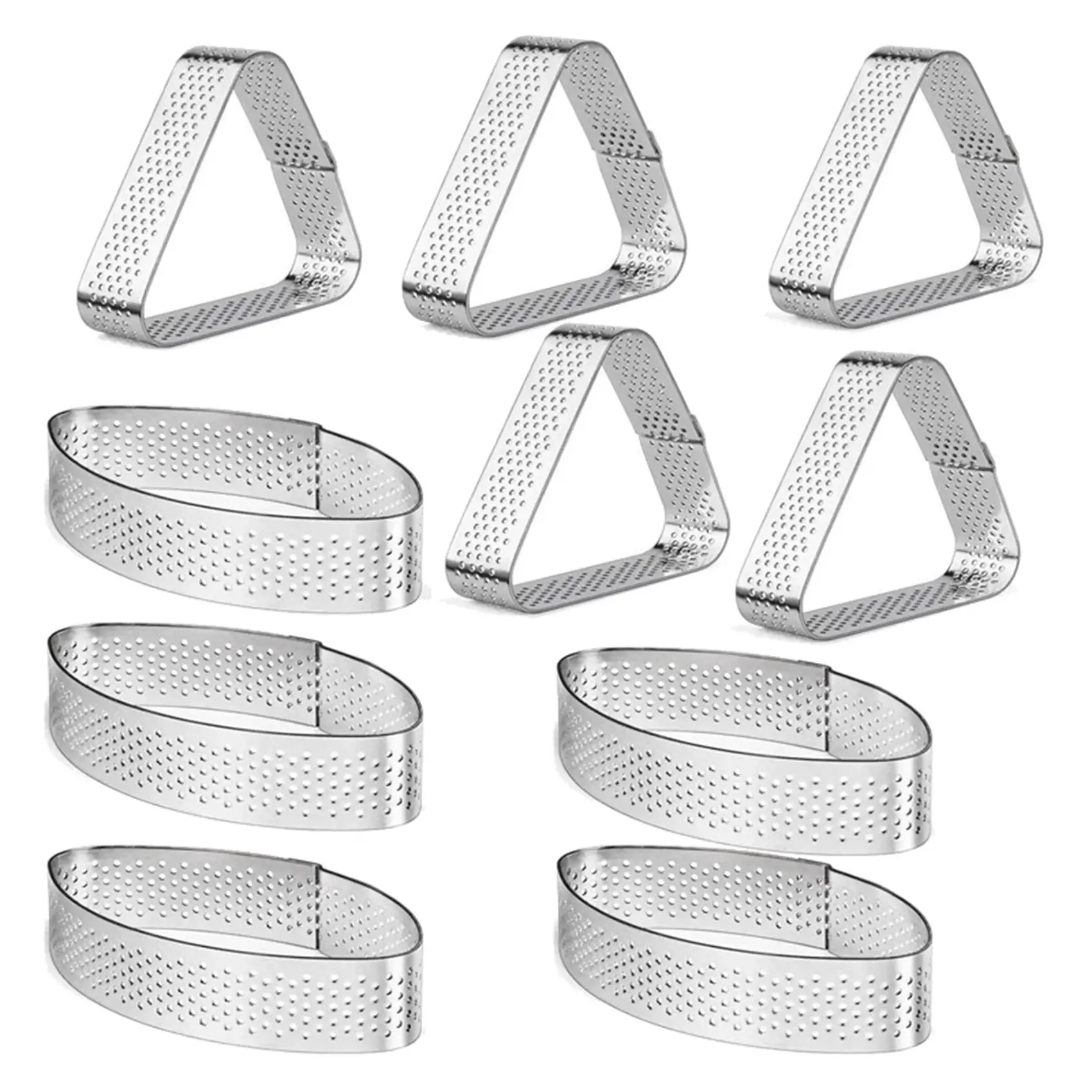 

Boat Shape & Triple-Cornered Stainless Steel Tart Ring Tower Cake Mould Baking Tools Perforated Cake Mousse Ring