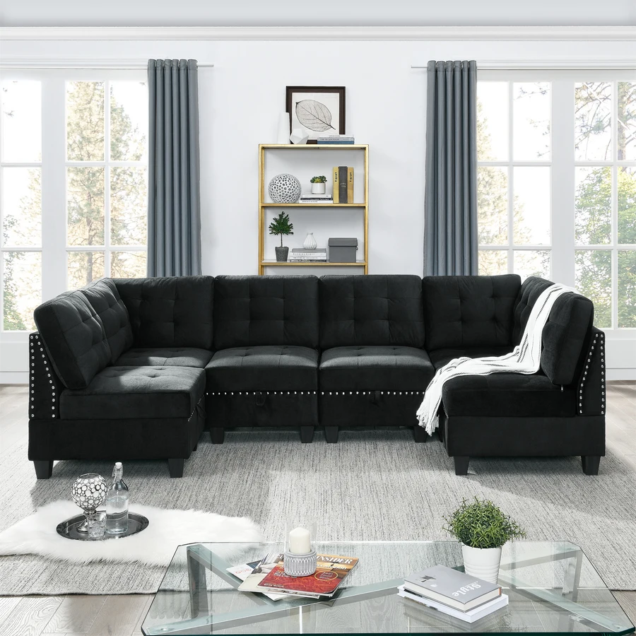 Free Dropshipping U shape Modular Sectional Sofa Combinatio includes Four Single Chair and Two Corner Black Velvet.
Free Dropshipping U shape Modular Sectional Sofa Combinatio includes Four Single Chair and Two Corner Black Velvet.