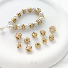 14K Gold Covered Micro Set Zircon Spacer Beads Wheel Road Access DIY Pearl Necklace Jewelry Accessories