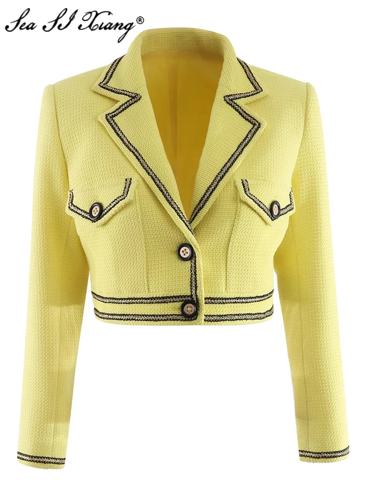 Seasixiang Fashion Designer Autumn Winter Yellow Jacket Women Turn-down Collar Long sleeve Pockets Short Outerwear
Seasixiang Fashion Designer Autumn Winter Yellow Jacket Women Turn-down Collar Long sleeve Pockets Short Outerwear