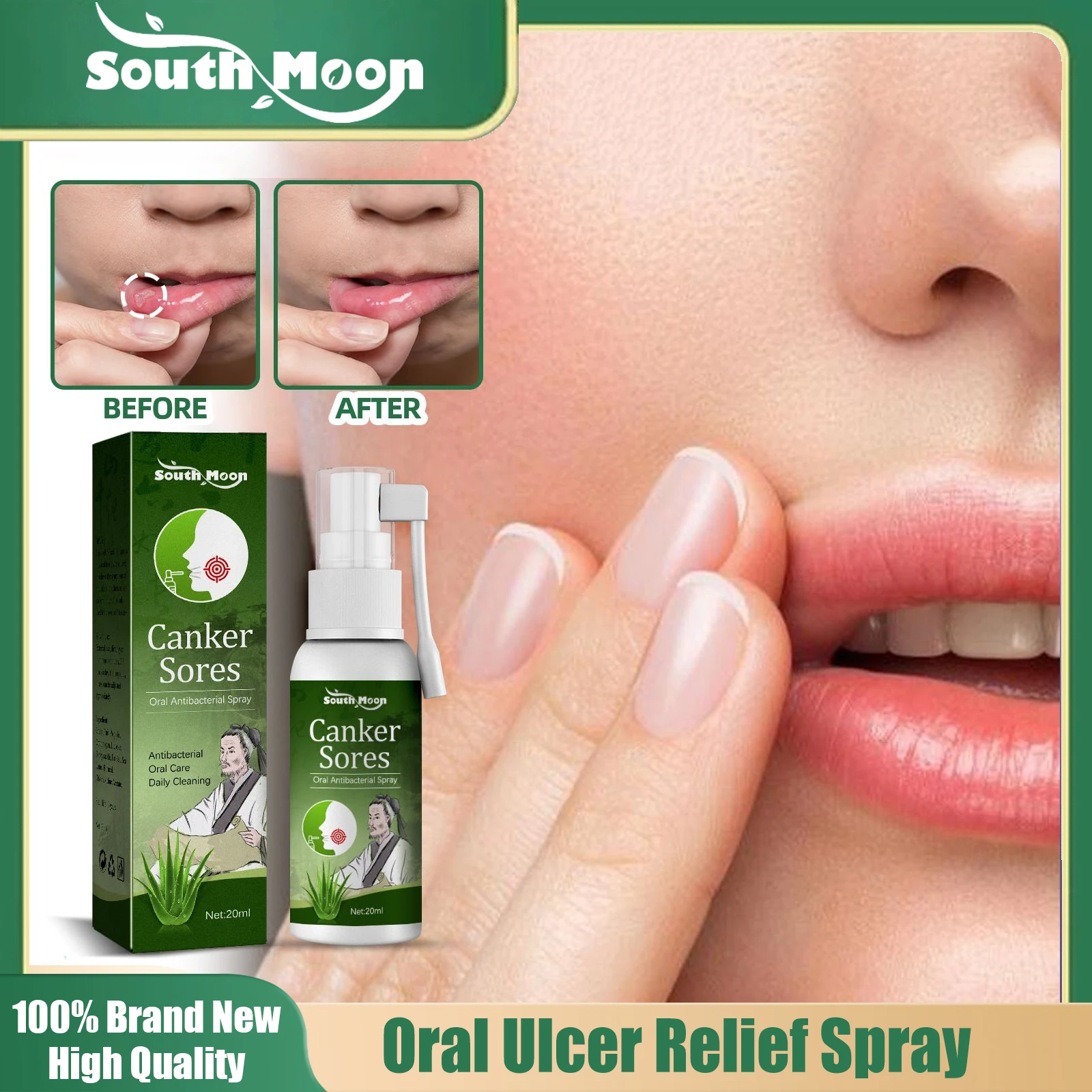 Oral Ulcer Relief Spray Treatment Canker Sore Swollen Gum Pharyngitis Relieve Mouth Pain Natural Herbal Oral Antibacterial Spray
Oral Ulcer Relief Spray Treatment Canker Sore Swollen Gum Pharyngitis Relieve Mouth Pain Natural Herbal Oral Antibacterial Spray