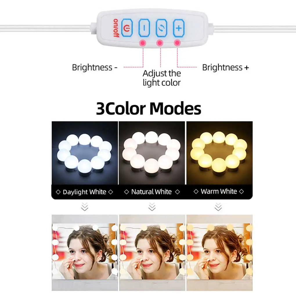 Pack of 10 Table Bulb Strip Brightness Lights LED Make Up Mirrors Cosmetics Vanity Bulbs Tool for Household Beauty Salon
Pack of 10 Table Bulb Strip Brightness Lights LED Make Up Mirrors Cosmetics Vanity Bulbs Tool for Household Beauty Salon