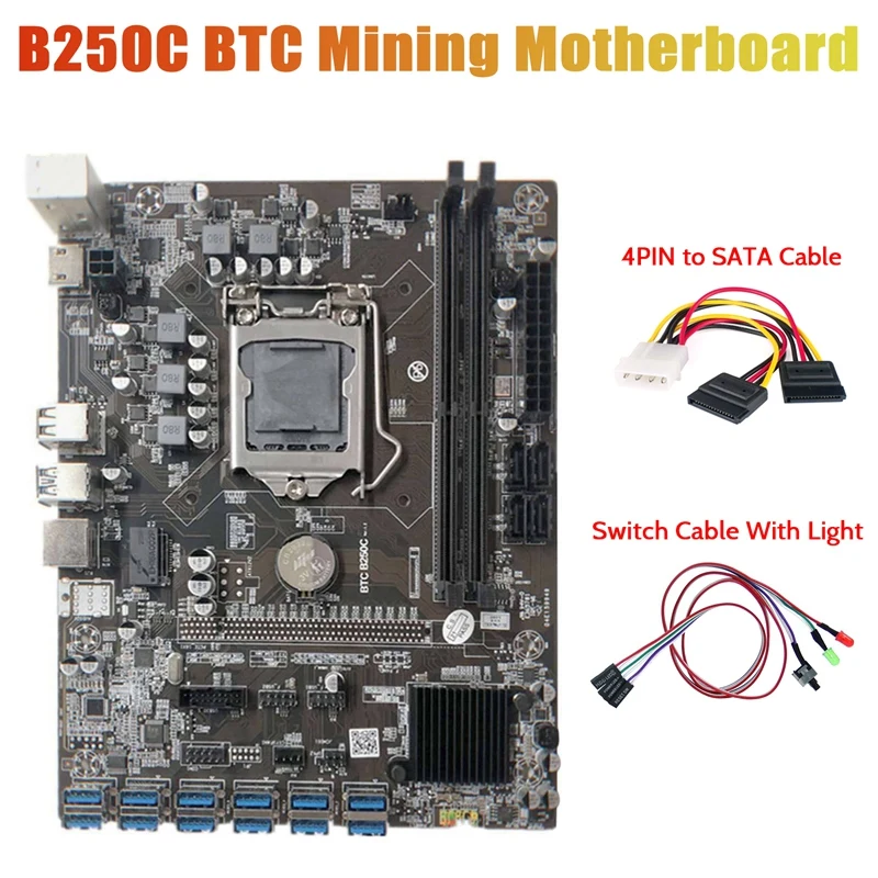 B250C Miner Motherboard+Switch Cable With Light+4PIN To SATA Cable 12 PCIE To USB3.0 GPU Slot LGA1151 Support DDR4 RAM
B250C Miner Motherboard+Switch Cable With Light+4PIN To SATA Cable 12 PCIE To USB3.0 GPU Slot LGA1151 Support DDR4 RAM
