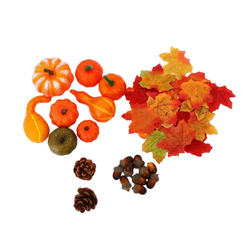 

Faux Pumpkin Harvest Decoration Harvest-inspired Thanksgiving Decor Realistic Artificial Pumpkin Set with Maple Leaves for Home