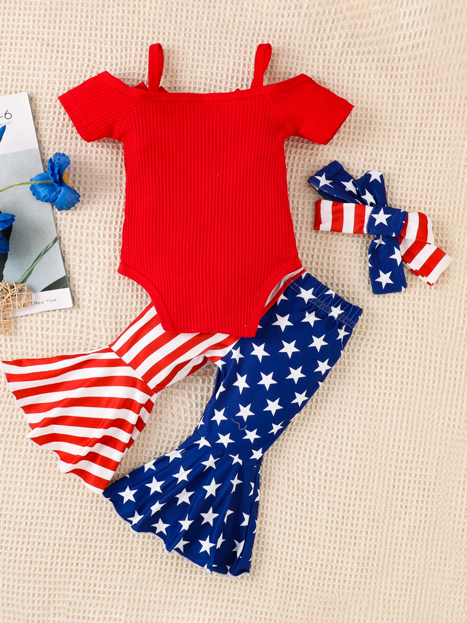 

Toddler Baby Girl Bell Bottoms Outfits Short Sleeve Romper Rib Knit Button Bodysuit Flare Pants Clothes Set (Red 6-12 Months)
