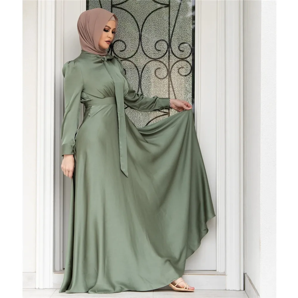 

Satin Women Muslim Abaya Ramadan Long Maxi Dress Arabic Turkish Islamic Clothing Party Dubai Robe Jilbab Caftan Femme Musulmane