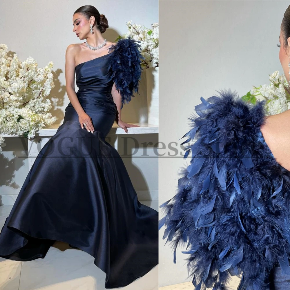 VD Classic Long Satin Prom Dresses for Wedding Guest Floor Length Navy Blue Feathers One Shoulder Formal Dress Tight vestidos
VD Classic Long Satin Prom Dresses for Wedding Guest Floor Length Navy Blue Feathers One Shoulder Formal Dress Tight vestidos