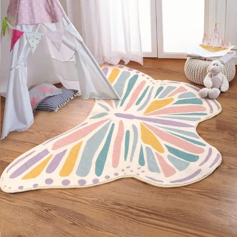 

Hairy Nursery Play Mat For Children Fluffy Carpet Living Room Butterfly Plush Rug for Girls Bedroom Shaggy Baby Rugs Foot Mats
