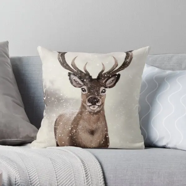 

Winter Deer Printing Throw Pillow Cover Throw Soft Comfort Bed Decor Car Square Fashion Waist Home Pillows not include