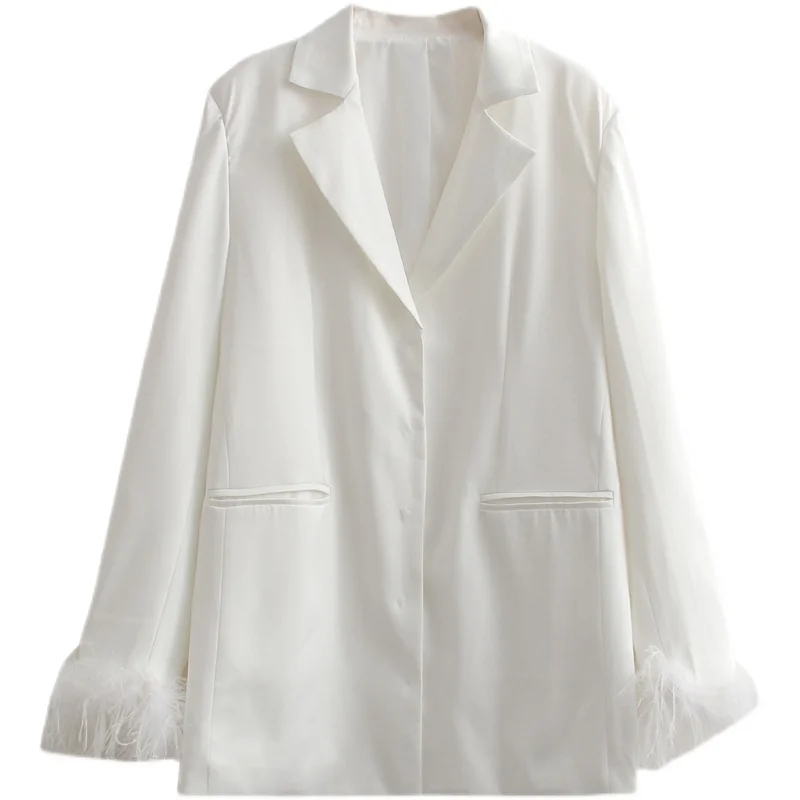 SuperAen Women's New 2022 White Fashion Turn Down Collar Feather Decoration Long Suit Jacket
SuperAen Women's New 2022 White Fashion Turn Down Collar Feather Decoration Long Suit Jacket