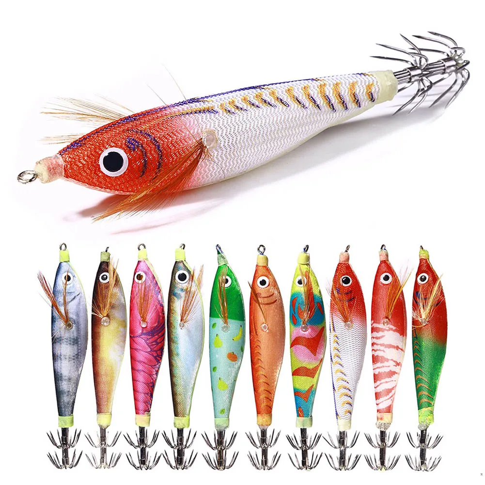 

10cm/10g Fishing Lure Bait Luminous Wooden Shrimp Squid Hook Fake Baits Fish Hook Bass Carp Fishing Accessories Pesca Tackle