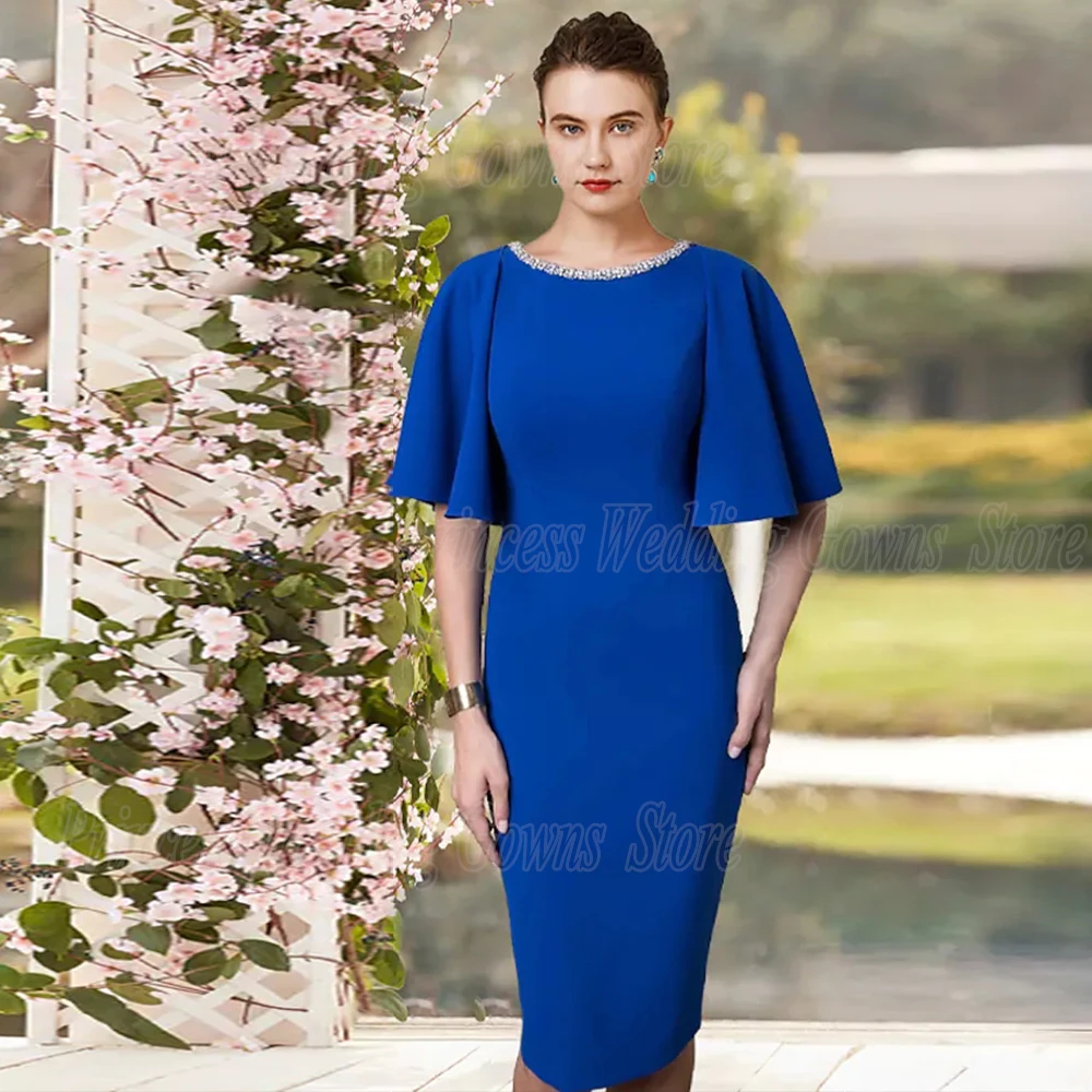 

Sexy Straight Guest Gown For Woman Scoop Neck Bead Knee Length Simple Mother Of The Bride Dress Groom Mon Formal Robe De Soriee