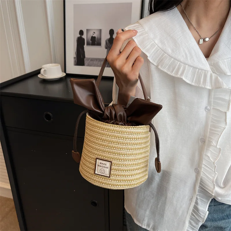 

2023 New Outdoor Outgoing Straw Bag Ins Bucket Bag Korean Style Summer Handbag Weave Tote Bags Fashion Women's Crossbody Bag