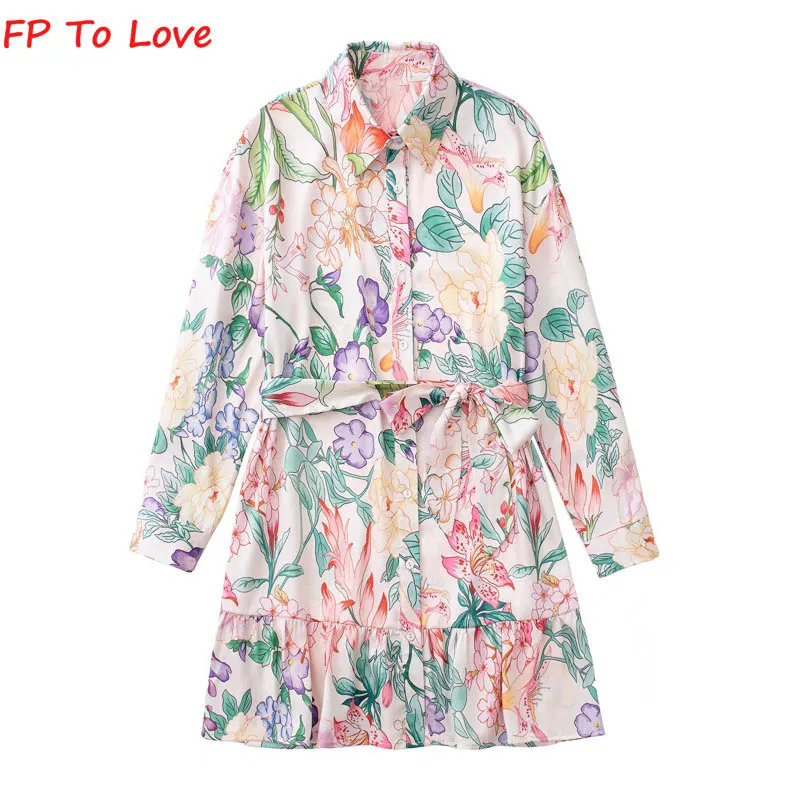 2022 Summer Women's Fashion Belt Floral Ruffle High Waist Mini Shirt Dress Retro Elegant Long Sleeve Button Dress
2022 Summer Women's Fashion Belt Floral Ruffle High Waist Mini Shirt Dress Retro Elegant Long Sleeve Button Dress