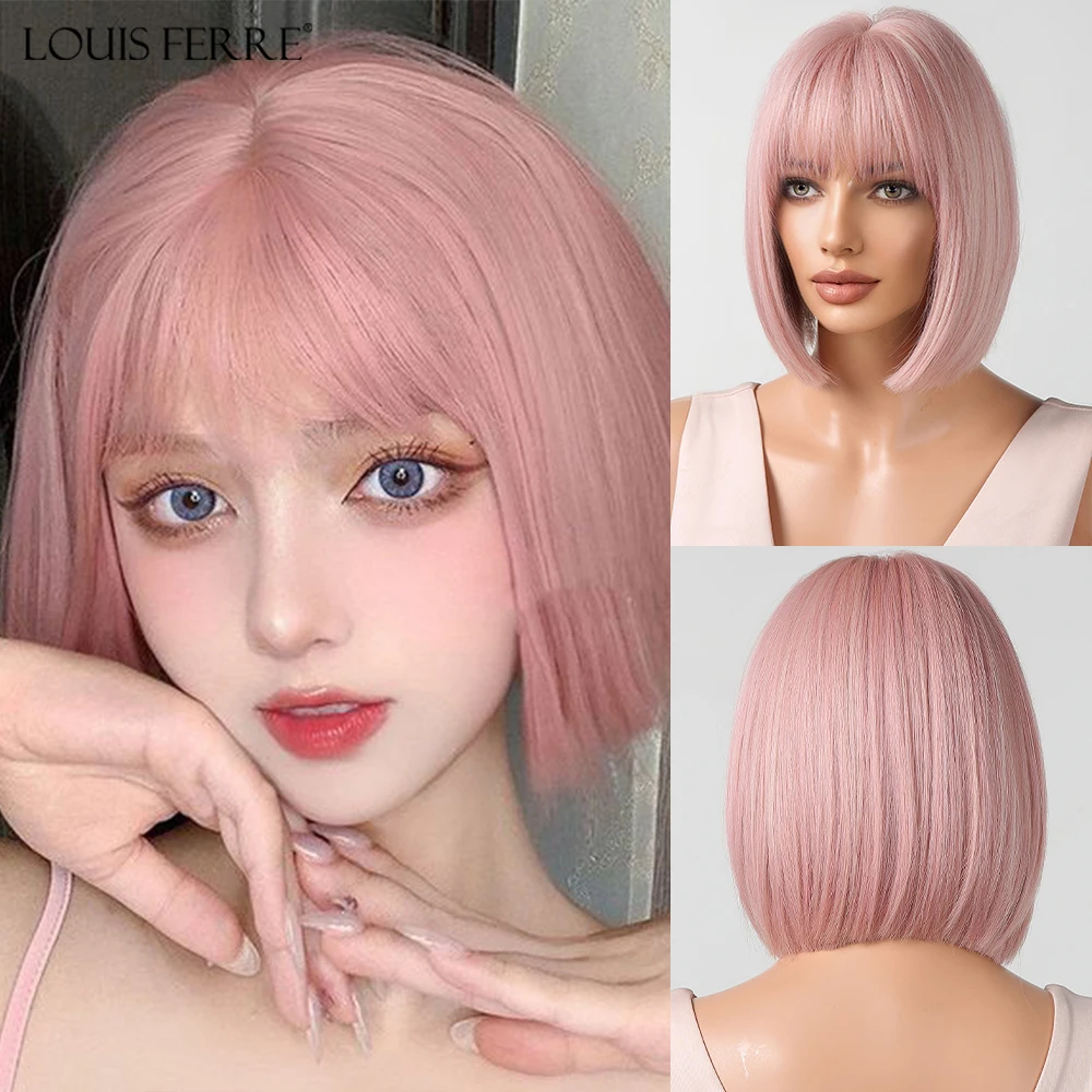 LOUIS FERRE Straight Pink Synthetic Wig for Women Short Bob Wig With Bangs Natural Hair Lolita Cosplay Heat Resistant Fashion
LOUIS FERRE Straight Pink Synthetic Wig for Women Short Bob Wig With Bangs Natural Hair Lolita Cosplay Heat Resistant Fashion