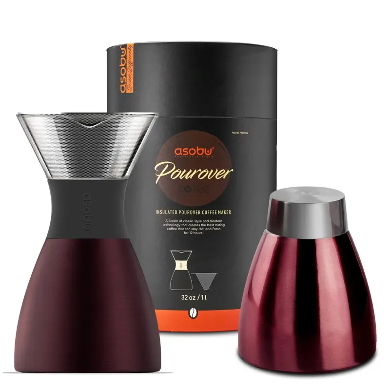 

Pour Over Coffee Maker (32 oz.) Double-Wall Vacuum, Stainless-Steel Filter, Stays Hot Up to 12 Hours, in Red