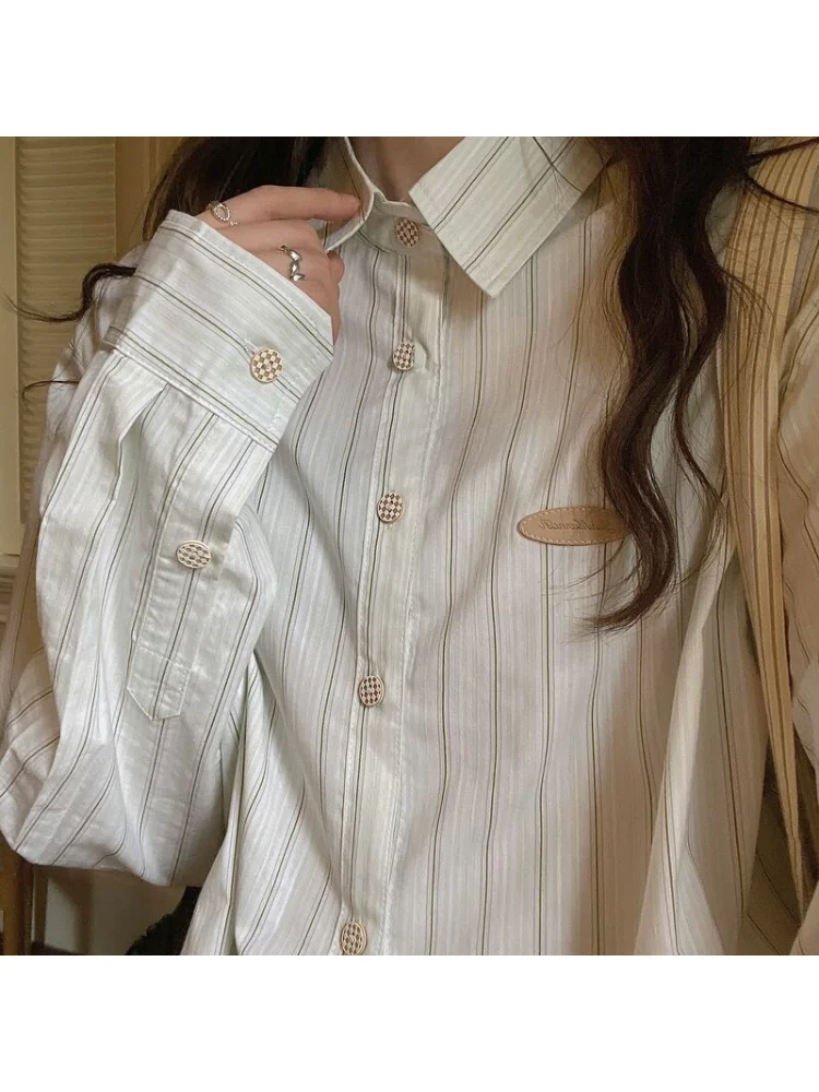 HOUZHOU Harajuku Green Striped Shirts Women Korean Fashion Oversize Long Sleeve Women's Blouses Vintage Streetwear Loose Tops
HOUZHOU Harajuku Green Striped Shirts Women Korean Fashion Oversize Long Sleeve Women's Blouses Vintage Streetwear Loose Tops