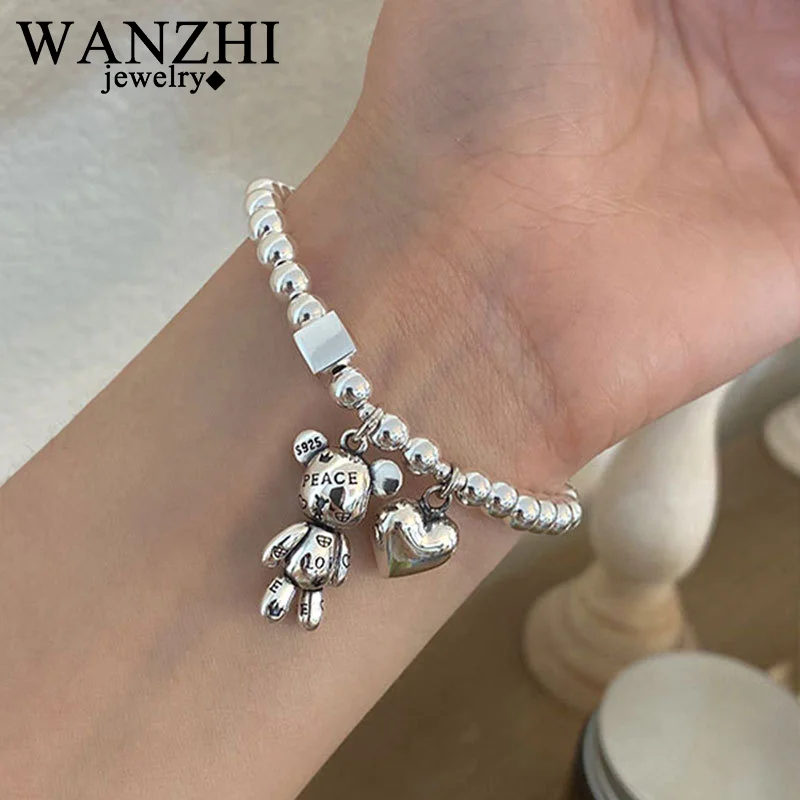 WANZHI 925 Sterling Silver Bracelets for Women Fashion Beaded Accessories Simple Heart Bear Pendant Bracelet Trend Party Jewelry
WANZHI 925 Sterling Silver Bracelets for Women Fashion Beaded Accessories Simple Heart Bear Pendant Bracelet Trend Party Jewelry