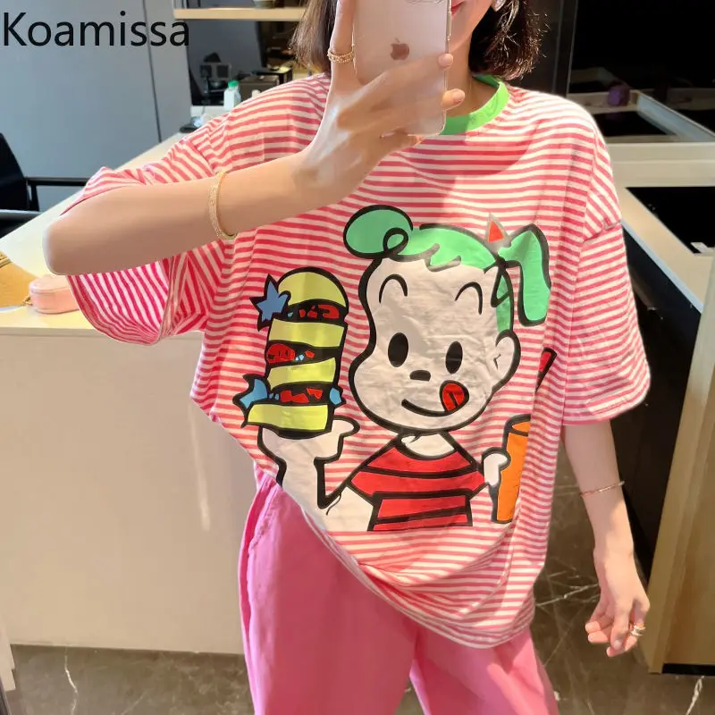 Koamissa Oversized Women Striped T-shirt Causal Loose Female Plus Size Summer Tshirts Cute Cartoon Harajuku Student Korean Tees
Koamissa Oversized Women Striped T-shirt Causal Loose Female Plus Size Summer Tshirts Cute Cartoon Harajuku Student Korean Tees