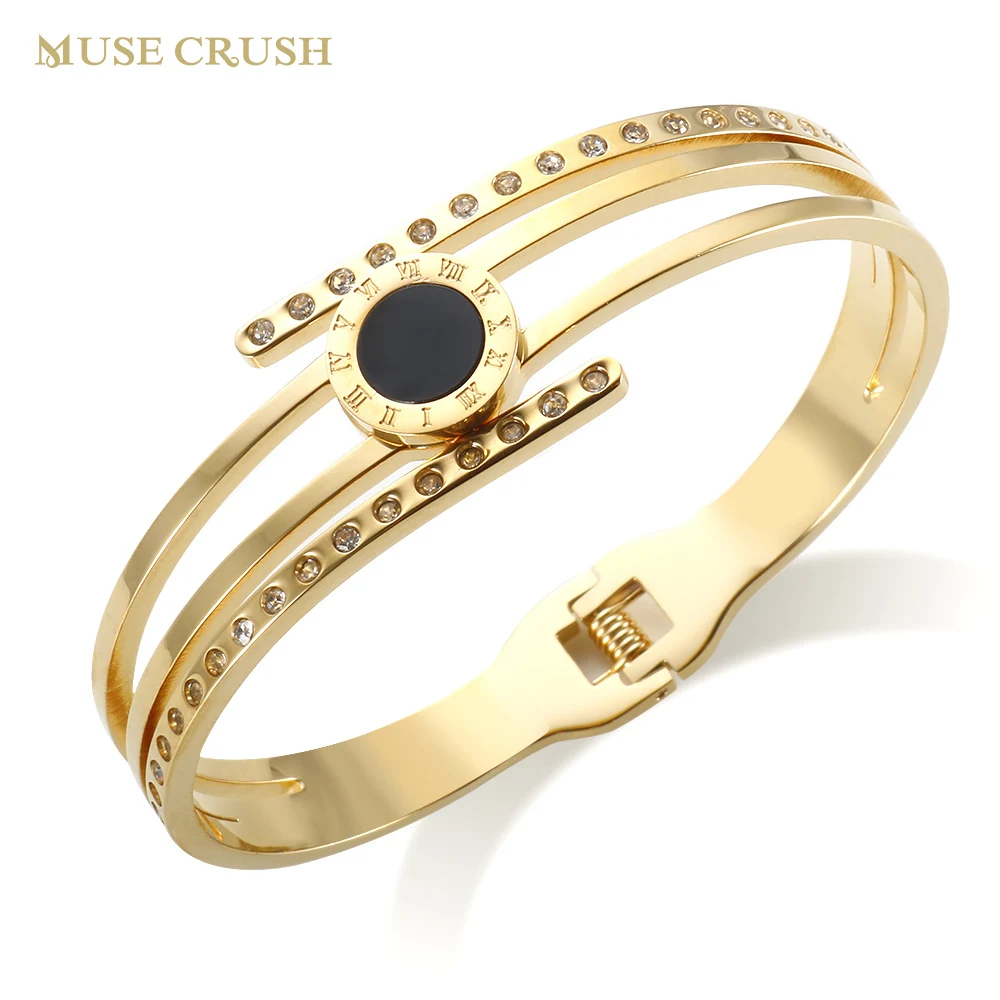Muse Crush Roman Numerals Black Enamel Bangle Stainless Steel Plated CZ Crysal Bracelet Luxury Brand for Women Party Jewelry
Muse Crush Roman Numerals Black Enamel Bangle Stainless Steel Plated CZ Crysal Bracelet Luxury Brand for Women Party Jewelry