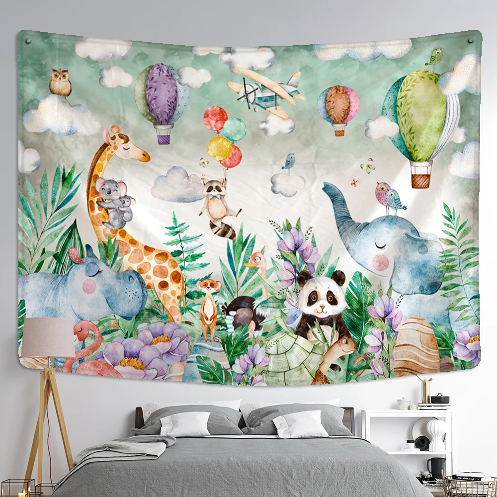 

Witchcraft Psychedelic Hippie Cute Kids Room Home Decor Zoo Cartoon Illustration Tapestry Wall Hanging