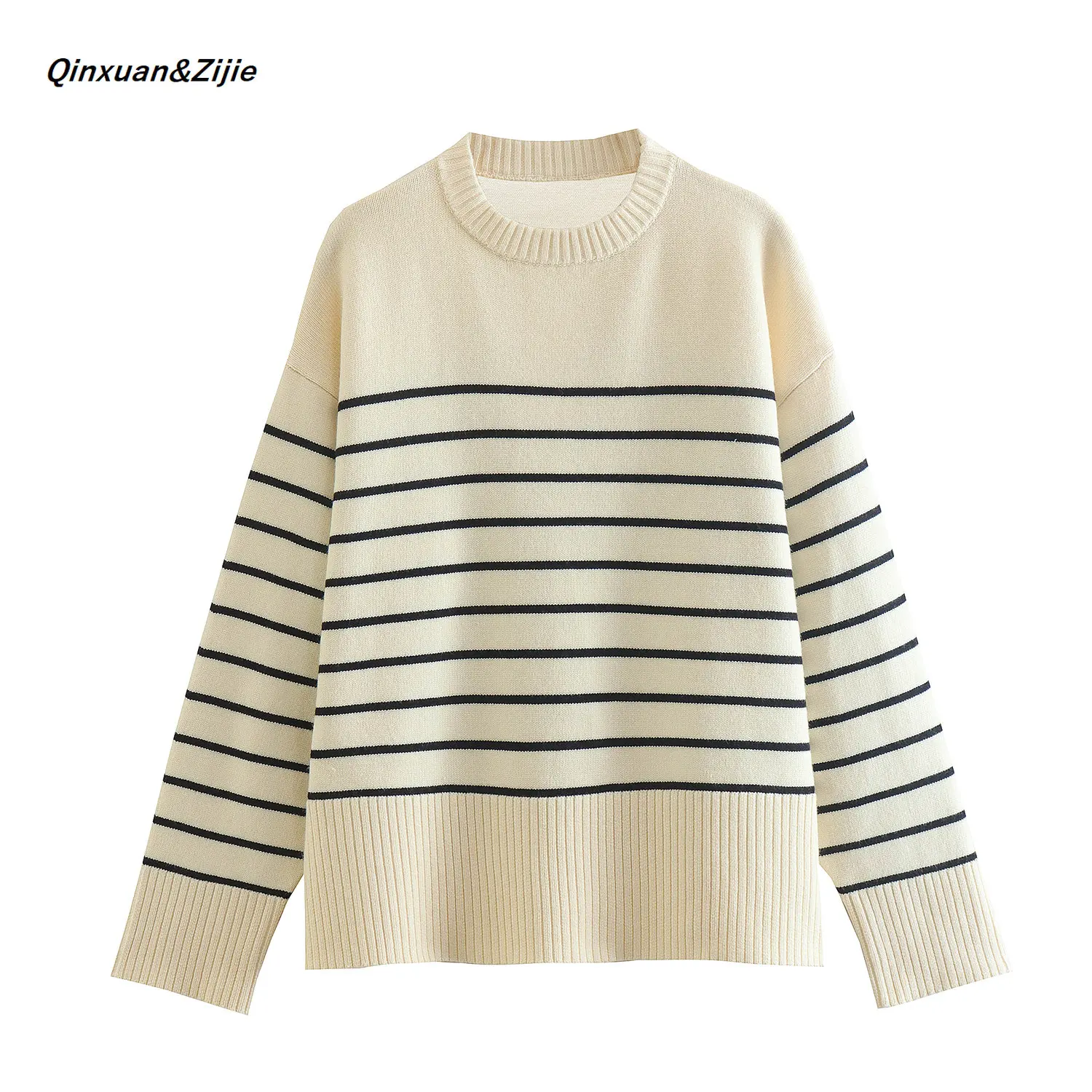 Q&Z Women Fashion Striped Loose Knit Sweater O-neck Vintage Long Sleeve Side Vents Female Pullovers Chic Tops
Q&Z Women Fashion Striped Loose Knit Sweater O-neck Vintage Long Sleeve Side Vents Female Pullovers Chic Tops
