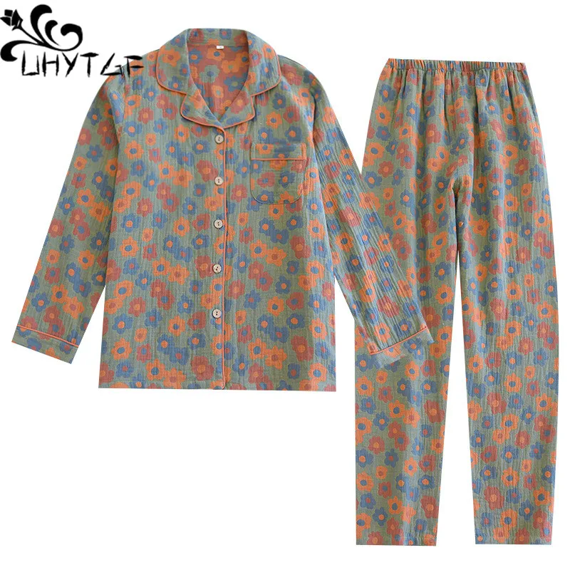 UHYTGF Large Size Pajamas Women's Print Washed Cotton Thin Home Clothes Two-Piece Set Female Vintage Four Seasons Sleepwear 2682
UHYTGF Large Size Pajamas Women's Print Washed Cotton Thin Home Clothes Two-Piece Set Female Vintage Four Seasons Sleepwear 2682