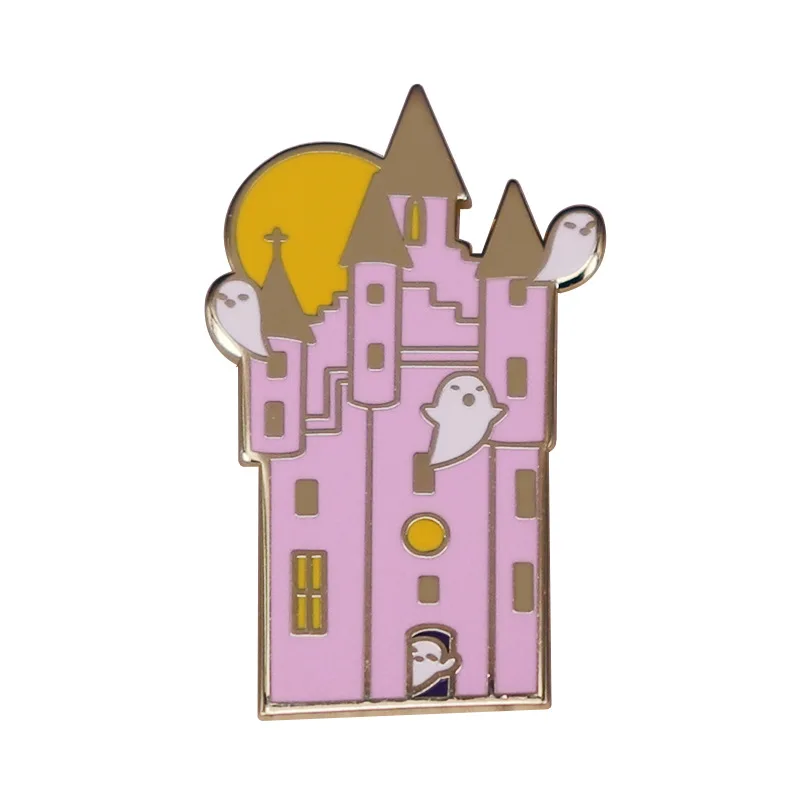 

Ghost Haunted House Pink Moon Castle Television Brooches Badge for Bag Lapel Pin Buckle Jewelry Gift For Friends